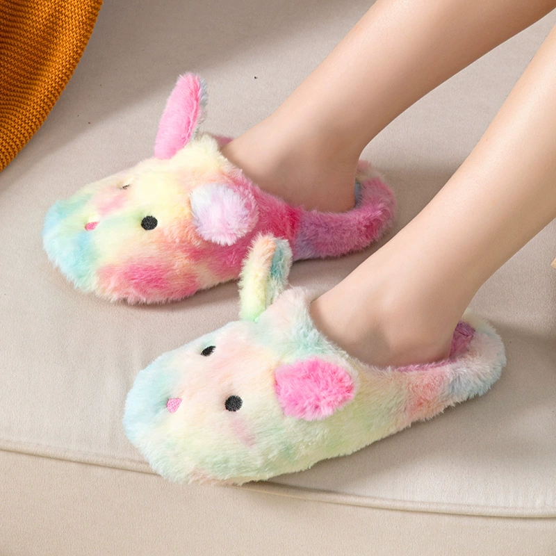 Красочные милые уши домашние женские осенне-зимние милые домашние тапочки Мао с деревянным полом трансграничная Внешняя торговля