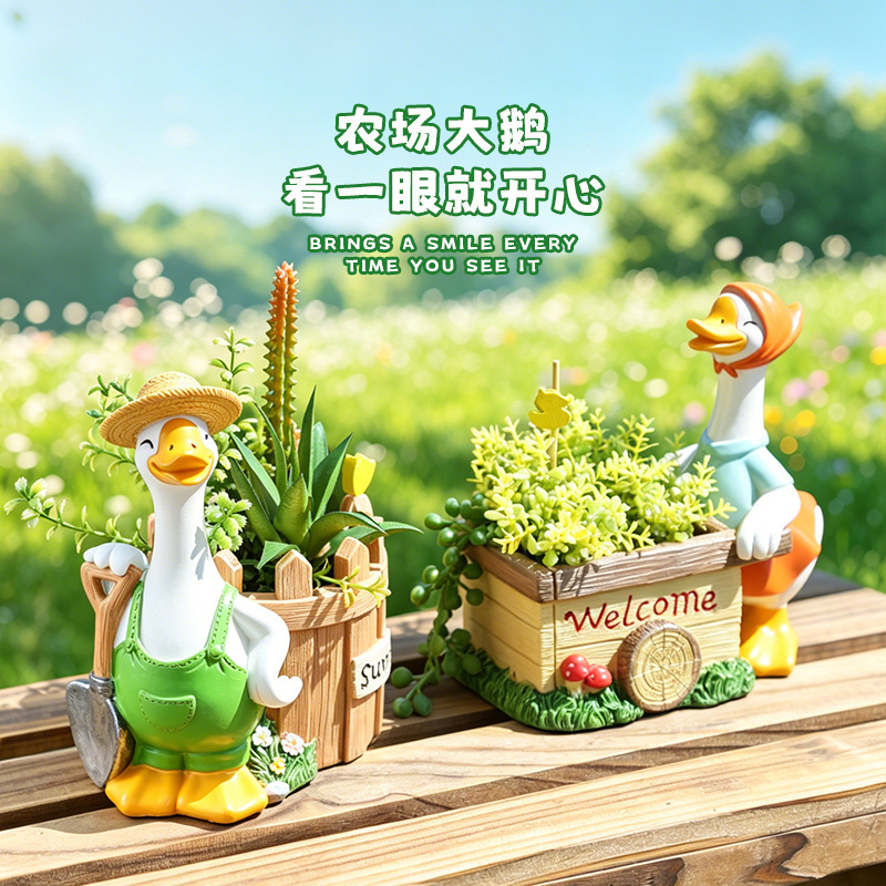 Chậu Cây Resin Chậu cây hình ngỗng hoạt hình resin, chậu mọng nước mini, trang trí sân vườn và ban công (RG-79)