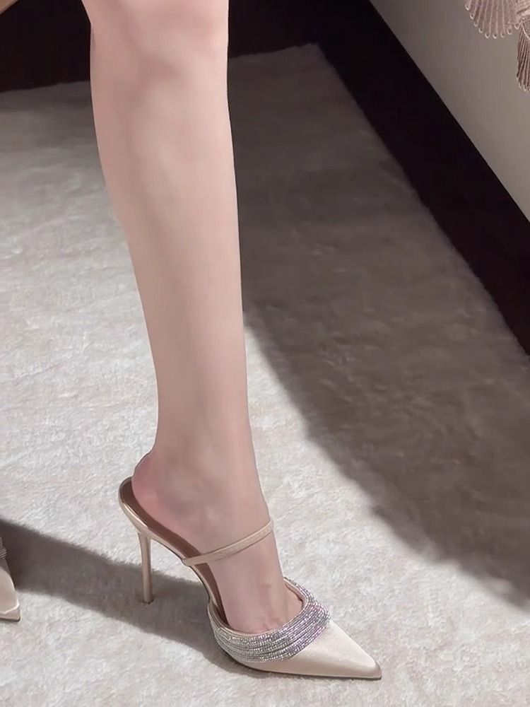 2025 New Pointed Champagne Color High Heels Stiletto Closed Toe Sexy Shallow Mouth Rhinestone Silk Strap Sandals For_vogvips.com