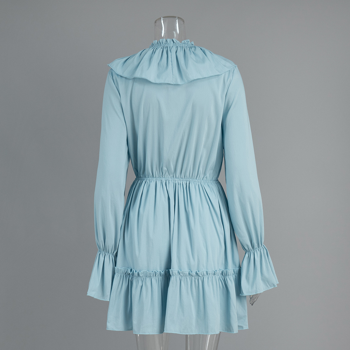 Cross-Border V-Neck Women 2025 Spring Summer New Flared Sleeve European And American Style Short Chiffon Dress_ecoleips.com