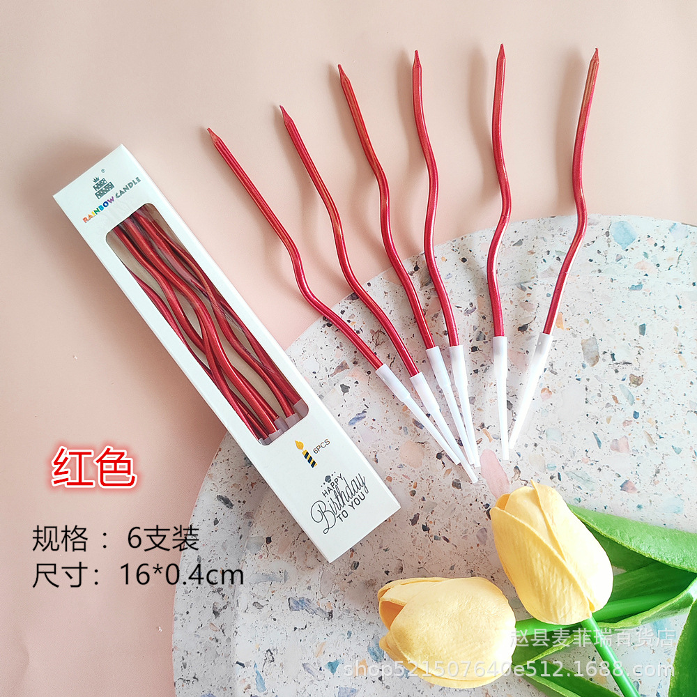 Venta al por mayor de velas de cumpleaños curvas de moda, velas en espiral para hornear pasteles y postres, suministro de fábrica con envío gratuito
