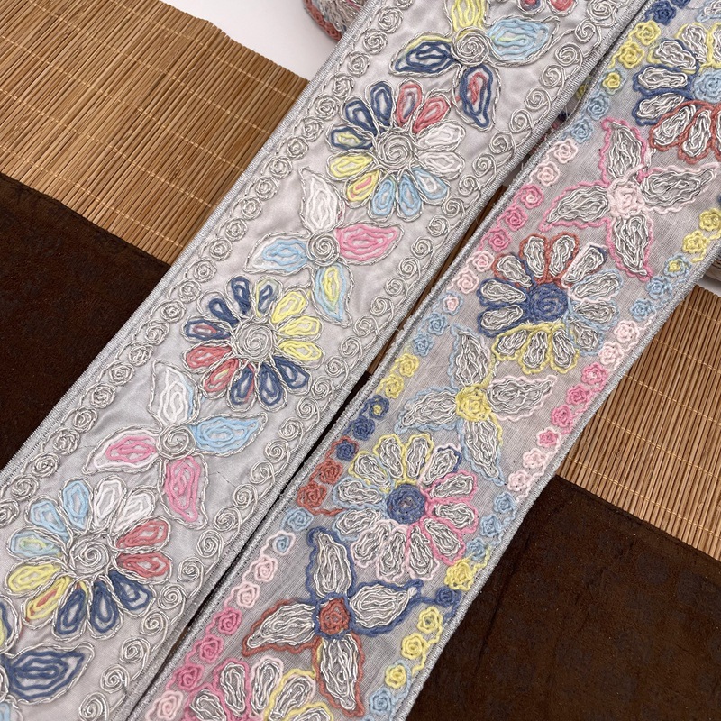 异域特色三合一车骨刺绣花边 断染幻彩绳绣 服装箱包亮片织带