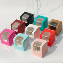 单粒开窗纸杯蛋糕包装盒雪媚娘蛋挞甜点打包盒烘焙包装盒带托现货