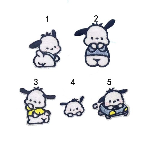 Embroidered patch with cute cartoon Pacha dog design, self-adhesive, for clothing, bags, and decorative patches.