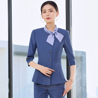 灰色中袖西装职业套装女气质酒店前台接待工装售楼部珠宝店工作服
