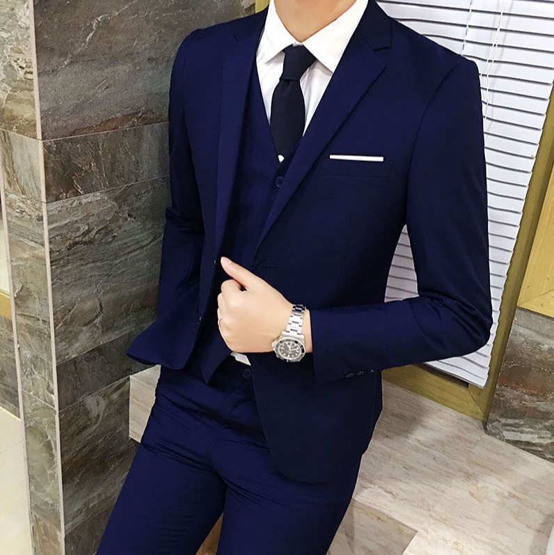 Comercio exterior al por mayor traje de rayas de los hombres de negocios ropa formal traje de tres piezas novio mejor hombre vestido otoño un botón traje
