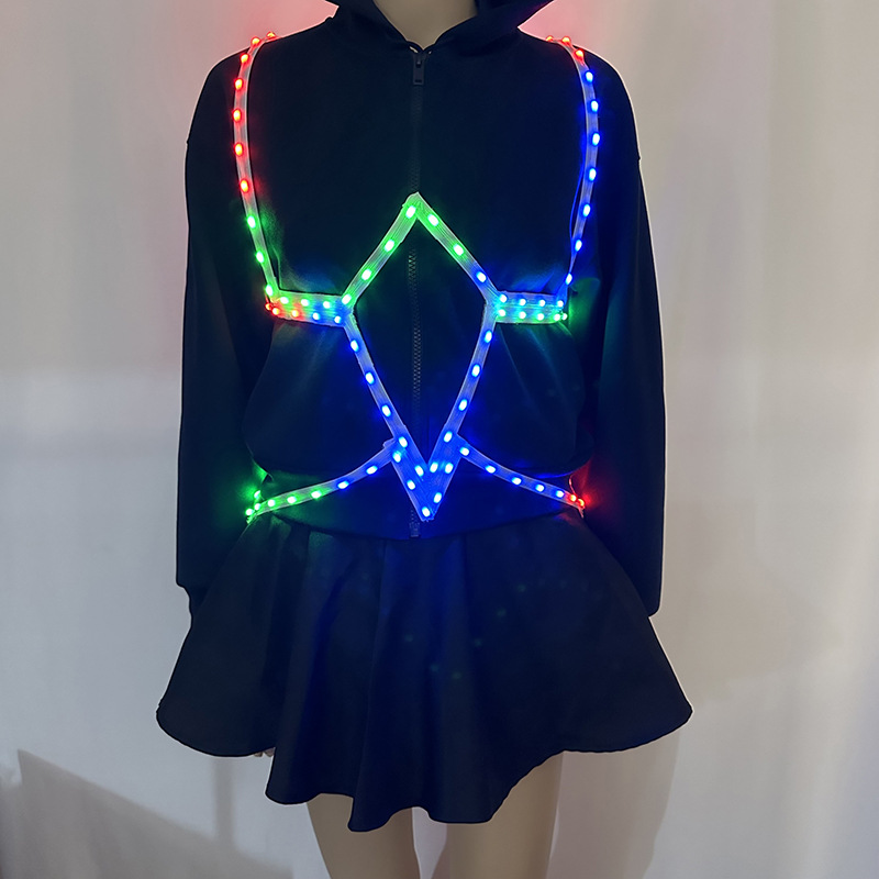 LED ilusionado color flujo de agua luminosa correa de fiesta escenario ropa de rendimiento Bluetooth control remoto LED luminoso chica caliente usar accesorios
