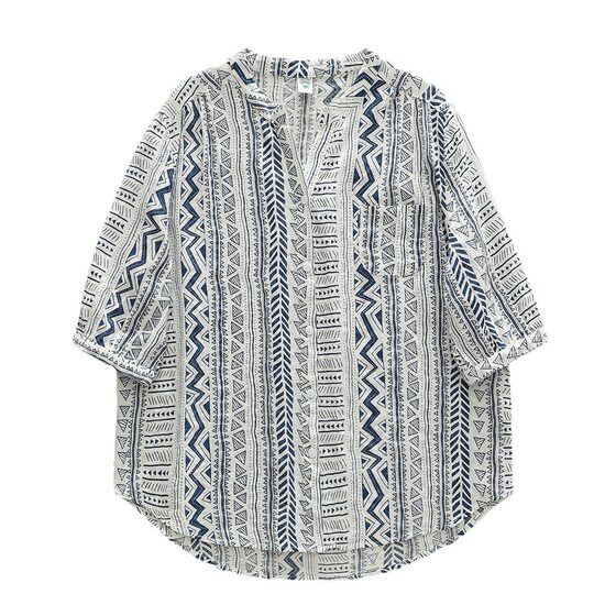 Factory direct cotton and linen wave printing V-neck short sleeve women's shirt thin artistic leisure floral shirt