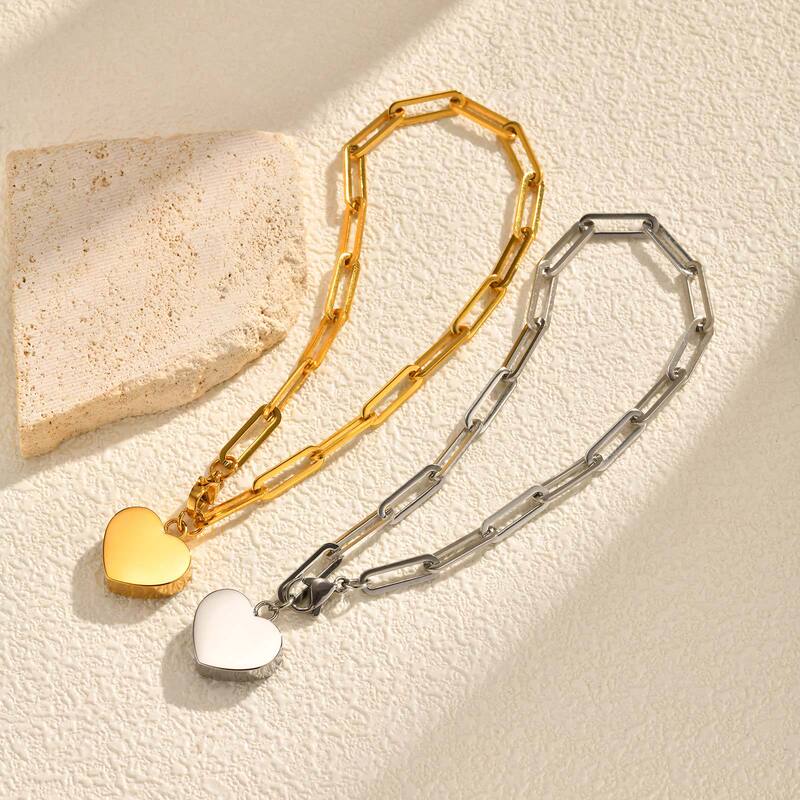 Stainless steel heart-shaped urn flat long cross chain bracelet Steel Lady's box jewelry accessories BR-1119