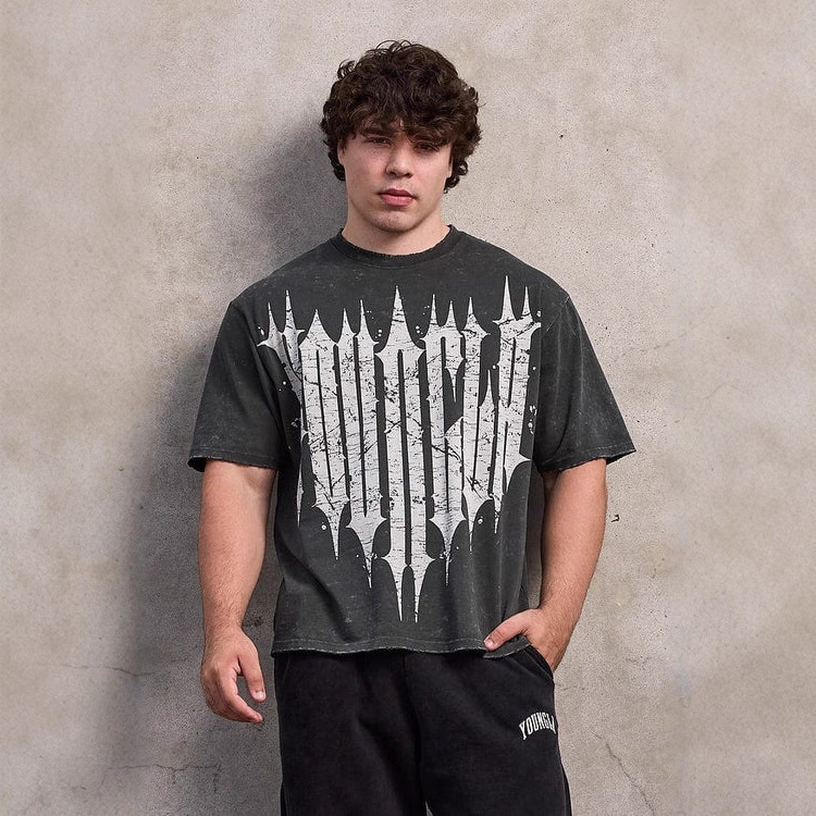 Youngla American New Men's Oversized T-Shirt Jogging Sports Fitness Pure Cotton Round Neck Short Sleeve Fashion Casual T-Shirt