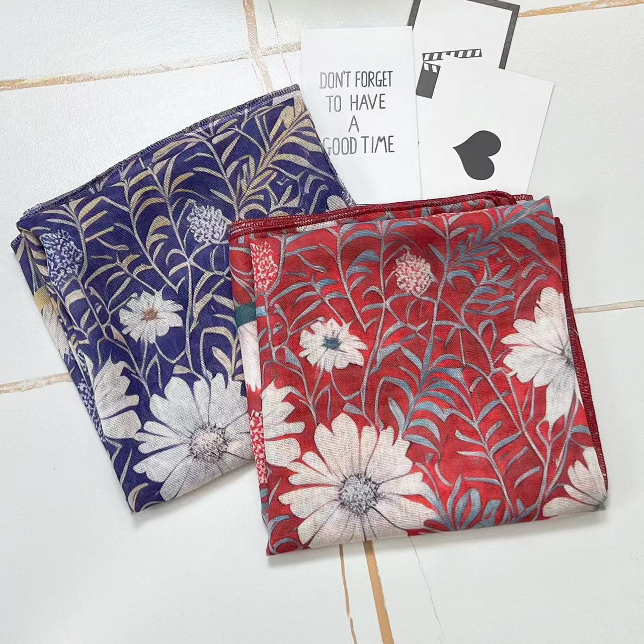 60g Weight Kerchief Classification Daily Occasion cotton and linen Material Flower Pattern Summer Season Women's Gender IG Style Style Women's IG Style Flower Cotton And Linen Kerchief 19
