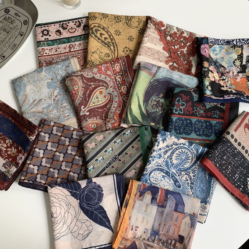 Silk Scarf Neck Small Square Scarf Scarf White Rose Linen Scarf New High-Level Sense 70 Double-Sided Scarf Shawl Silk Scarf Neck Small Square Scarf Scarf White Rose Linen Scarf New High-Level Sense 70 Double-Sided Scarf Shawl
