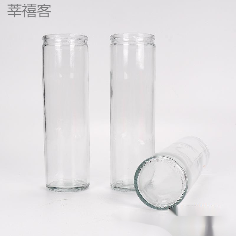 批发透明玻璃蜡烛台蜡烛杯丝印烤花耶稣教堂直筒喷色多种规格油瓶