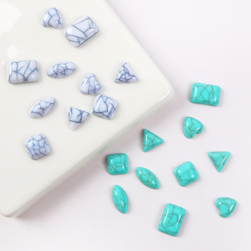 4-16mm Acrylic Imitation Turquoise Loose Beads Crackle Beads Semi-Finished Loose Stone Patch DIY Antique Hairpin Accessories