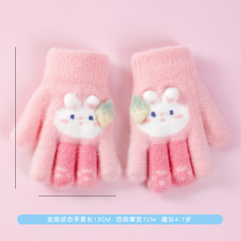 儿童手套秋冬女孩学生五指半翻盖可爱手套玩雪男童保暖写字新款|undefined