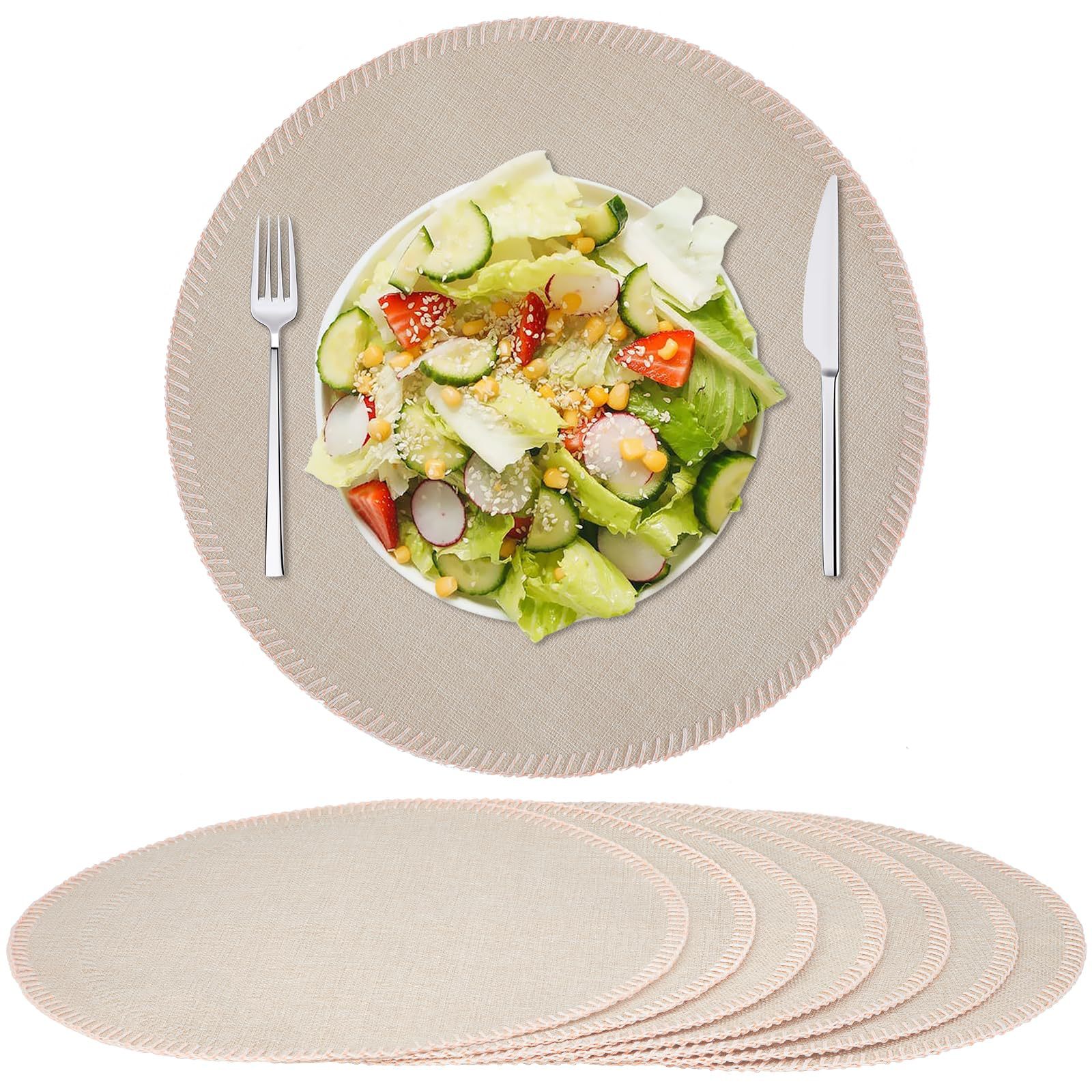 Nuevo cojín de lino redondo de poliéster de color sólido cojín de tela de doble capa lavable anti-deslizante aislamiento de tazas cojín de mesa