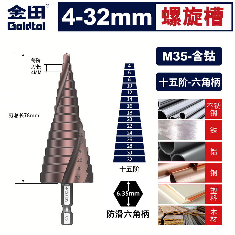Jintian Pagoda broca agujero reamer perforación de acero inoxidable metal escalón especial de alta dureza broca de mano rotativa