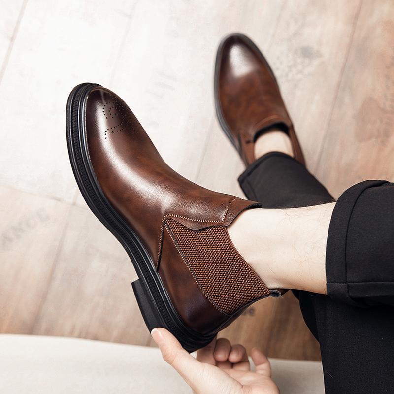 2025 primavera botas de cuero zapatos de hombre nuevos zapatos de cuero Chelsea botas de pie botas cortas de hombre botas de cuero