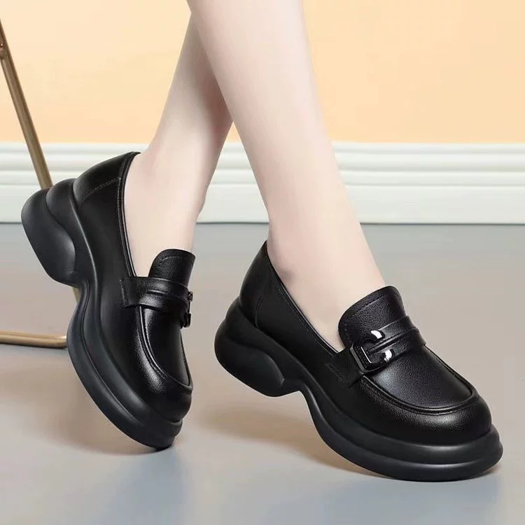 Женские Лоферы без шнурков, новая женская обувь, весна 2024 года, с круглым носком и толстой подошвой, кожаная обувь в британском стиле для женщин, модная Универсальная