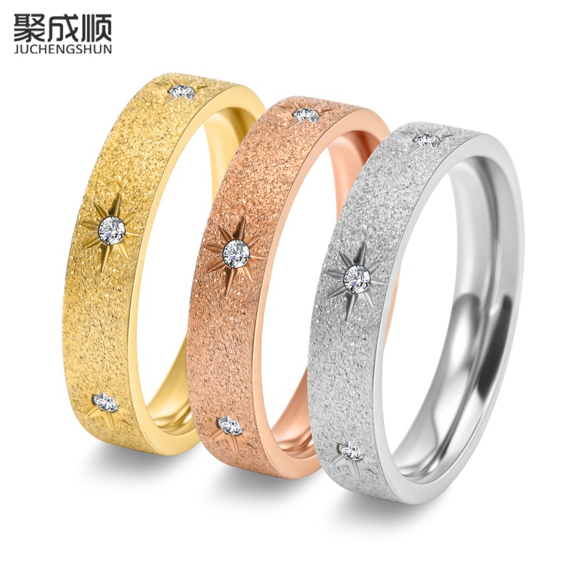 Cross-Border New Product Titanium Steel Emery Women's Sunflower Circle Sticky Diamond Frosted Ring 18K Small Fresh Hand Jewelry