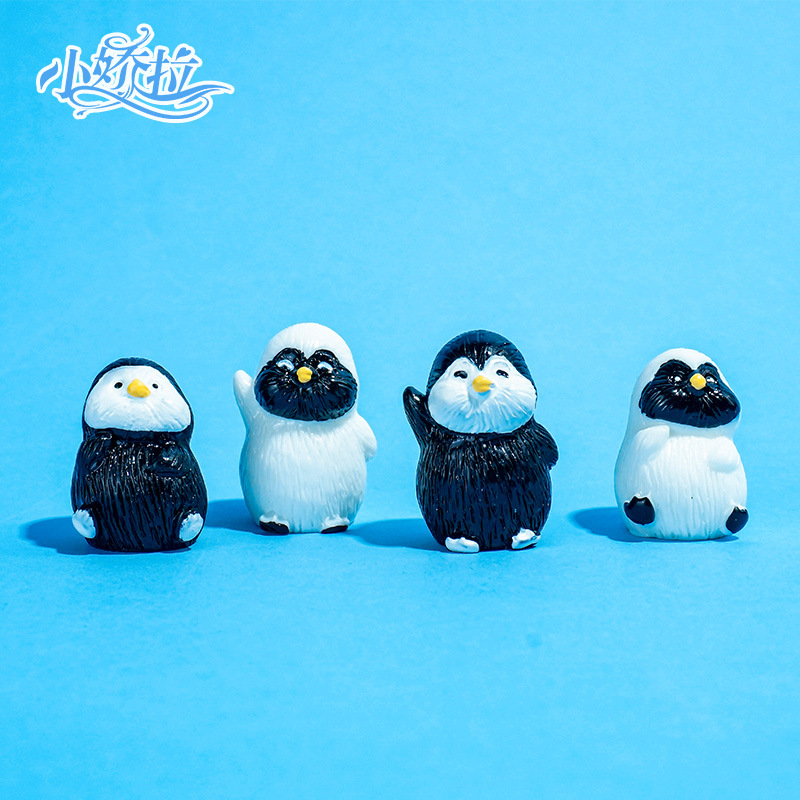 Nuevo lindo pingüino musgo micro paisaje nieve adornos blanco y negro pingüino resina adorno animal de dibujos animados con
