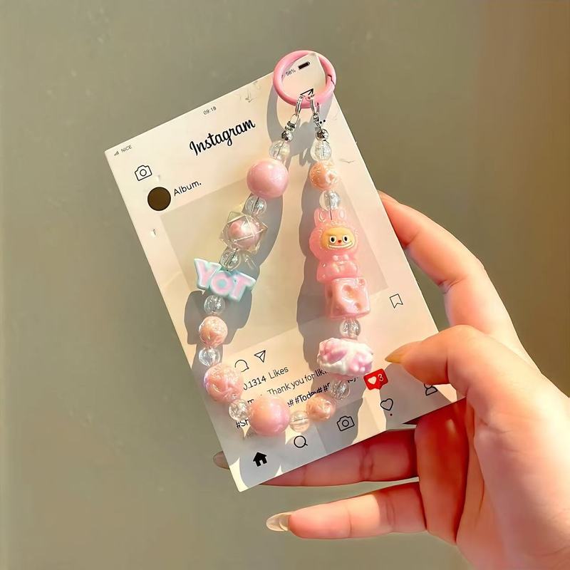 新しい漫画風携帯電話チェーン、手描きビーズ、バブルマート携帯電話ストラップ、バッグキーチェーン、小さなギフト卸売|undefined