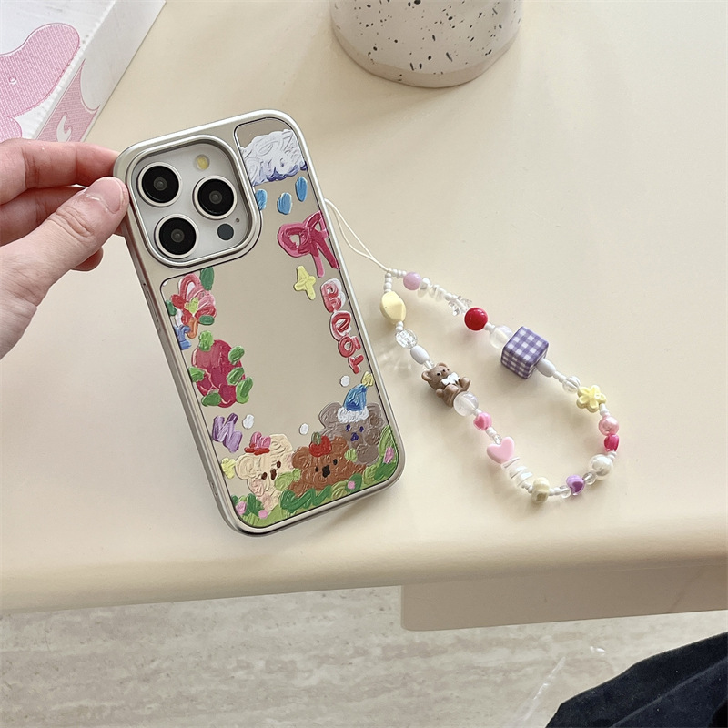 Girl ins espejo pintura al óleo oso para iPhone14 funda para teléfono móvil 15ProMax Apple 12/13 nuevo 15