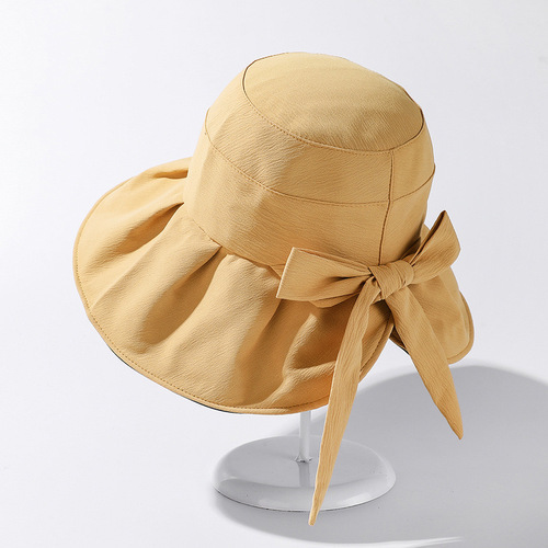 Summer Hat Children's Sun Hat Sunscreen Hat Black Rubber Fisherman Hat Bow Tie UV Protection Sun Hat Summer Korean