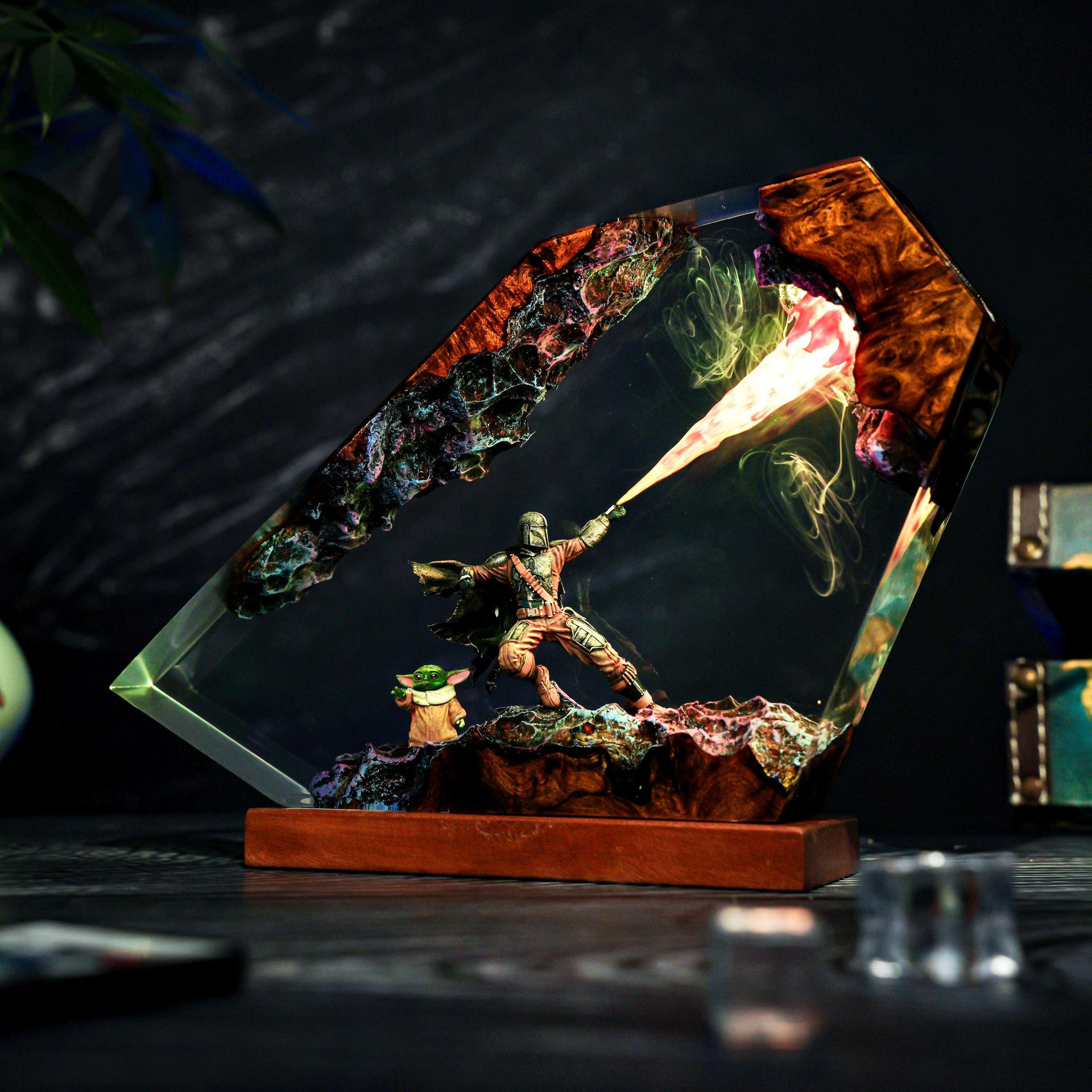 Star Wars Mandalorian resina arte lámpara resina artesanía productos acabados hermosos adornos de decoración del hogar