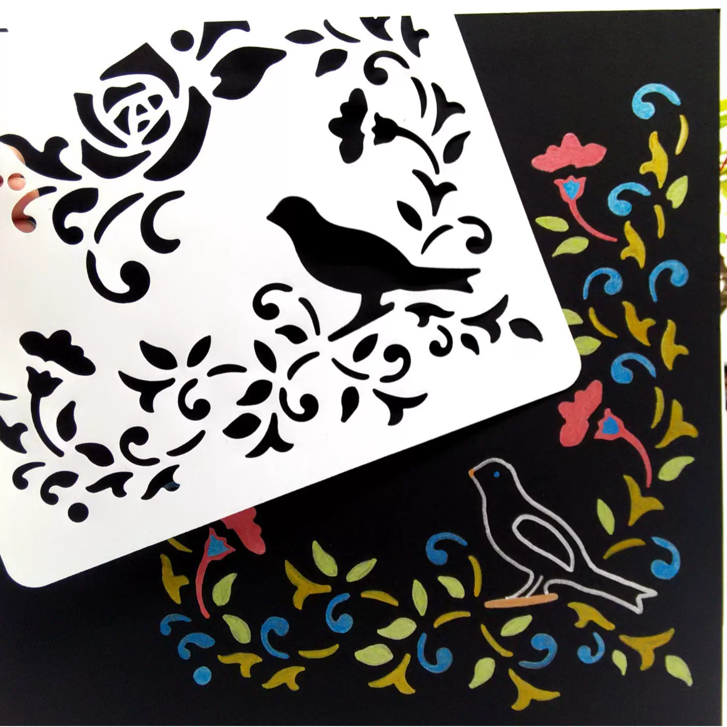 A4乳白绘画模板 大尺寸花草主题花边尺 绘图镂空工具 diy相册配件