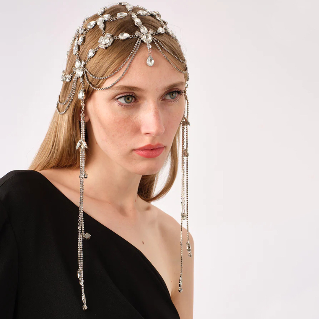 Cross-Border Hot Selling Cut Out Tassel Headwear Rhinestone Forehead Chain Dancer Niche High-End Hair Chain Hair Chain