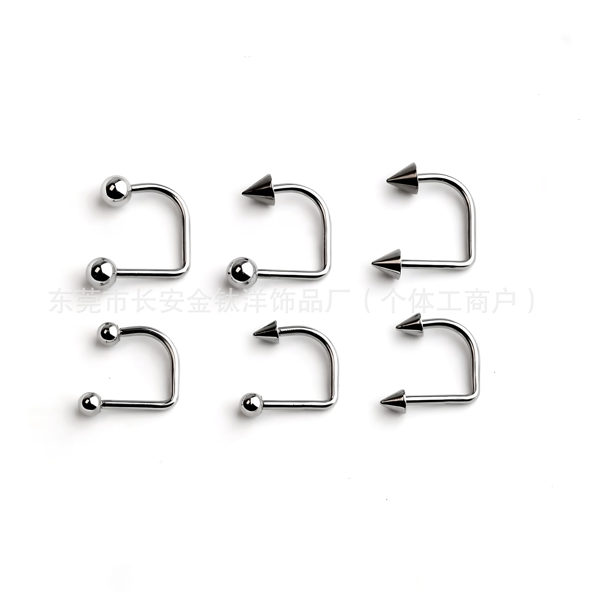 F136 Titanium Internally Threaded Lip Ring U-Shaped Lip Ring with Ball and Pointed Cone Nose Ring Nose G23 Titanium Alloy Body Piercing Jewelry detail image 5