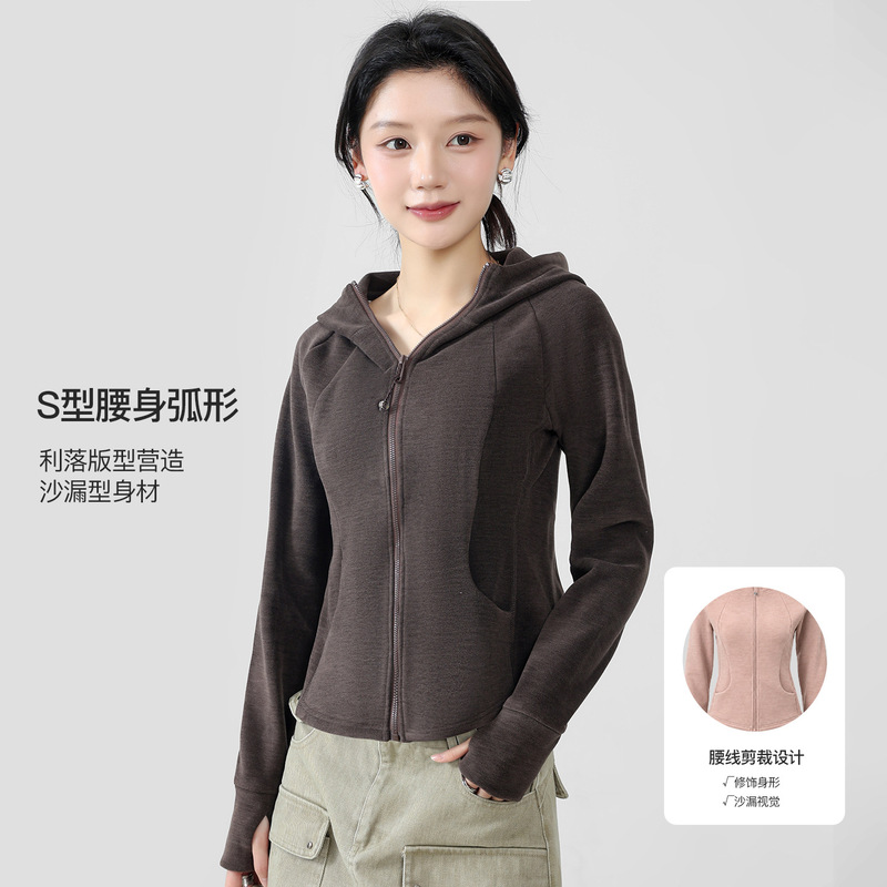 2026 Autumn New Women's Fashion Lu Series Slim Fit Fleece Sweatshirt with Double Zipper and Hooded Warm Jacket
