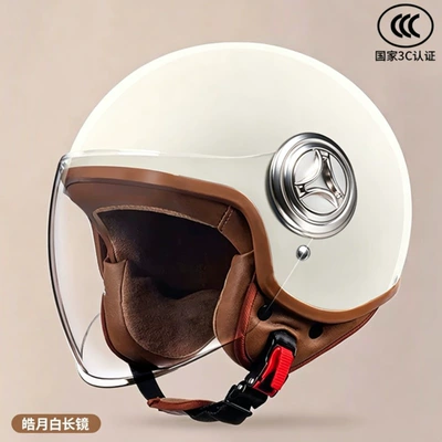 Electric vehicle helmet for men and women, suitable for all seasons, 3C certified, warm for autumn and winter, retro motorcycle anti-cold riding helmet (Motosiklet kaskı (dəbilqə)) - 801off-white-transparent-long-mirror