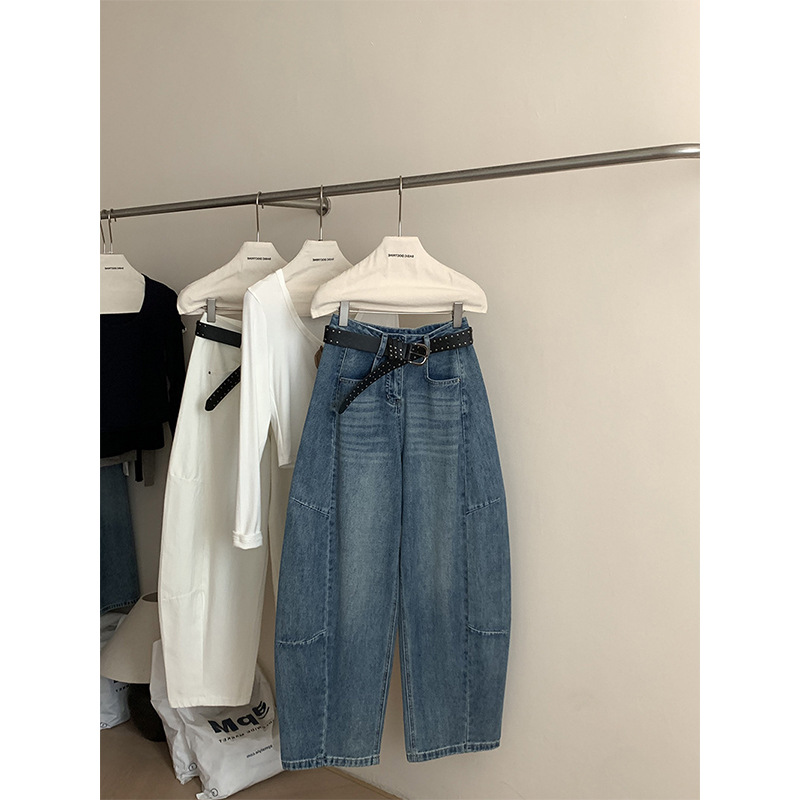 潮酷弯刀牛仔裤 26春季新款分割线设计宽松阔腿休闲香蕉长裤0652