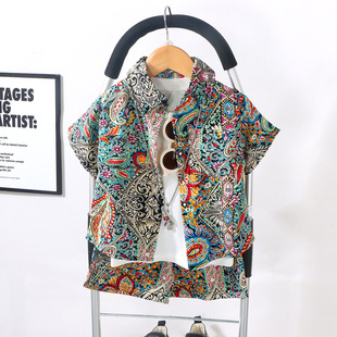 Boys Summer Short-Sleeved Suit Handsome Shirt 2025 New Clothes Kidsren's Cardigan Clothing Baby Summer Kidsren's Clothing