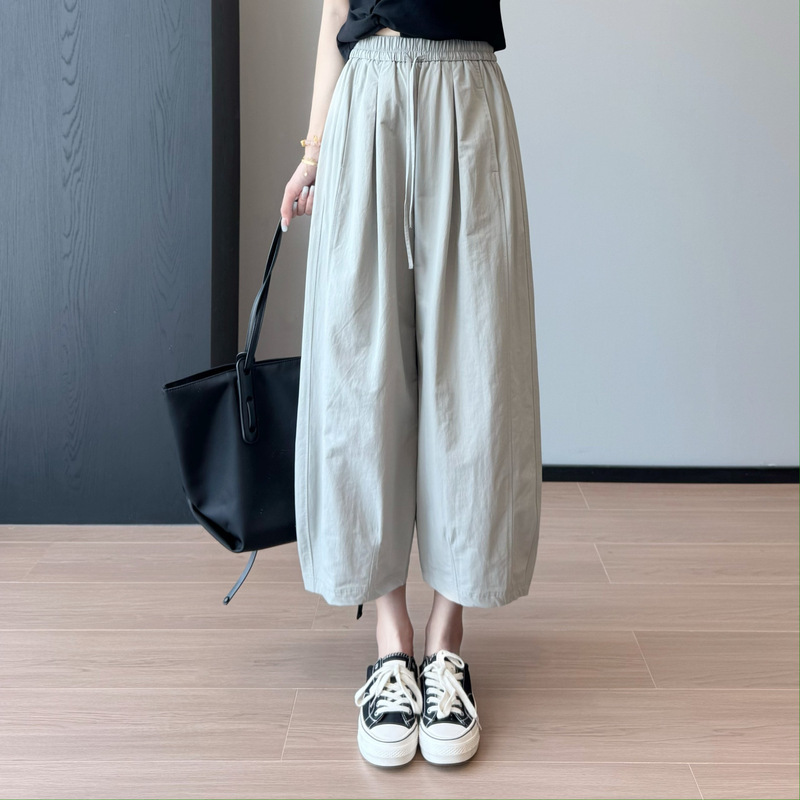 yi眼心动~兰精天丝松紧腰显瘦设计感日系休闲南瓜裤女25夏新款|undefined