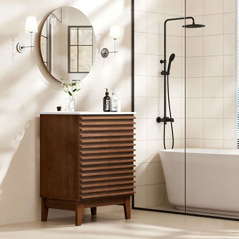 24inch Walnut Modern Freestanding Bathroom Floor Sink Cabinet (Basin Not Included) Made of Density Board Material 24inch Walnut Modern Freestanding Bathroom Floor Sink Cabinet (Basin Not Included) Made of Density Board Material