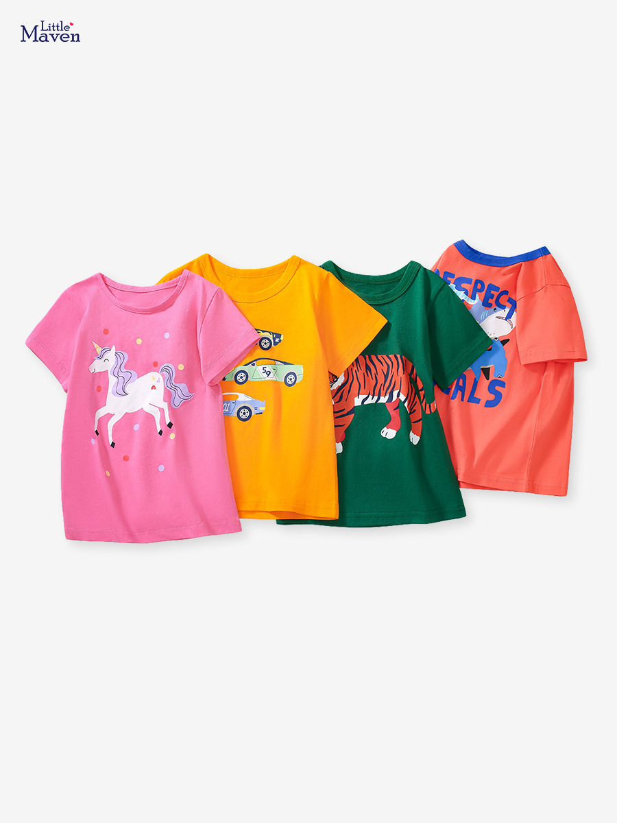 Little Maven verano camisetas de manga corta de algodón europeo y americano de dibujos animados camisetas de niños nuevas camisetas de niñas al por mayor