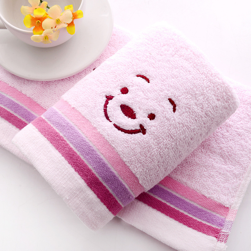 Good Weak Twist 14-Count Embroidered Bear Head Towel 100g Beautiful Home Towel Gaoyang Towel Wholesale