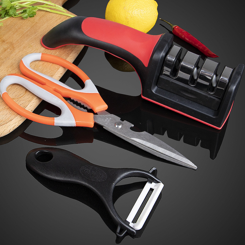 afilador de cuchillos artefactos mágicos suministros de cocina set de tres piezas afilador de cuchillos tijeras planador de melón afilador de cuchillos doméstico cocina necesaria