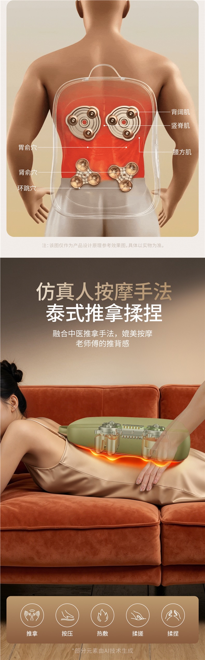 Oaks massage cushion for neck, waist, and back, multifunctional kneading device, automatic full-body home pillow, office gadget