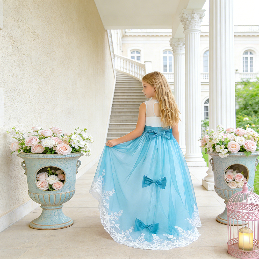 Vestido de princesa para niñas, nuevo modelo 2026 de Amazon, vestido de boda bordado para niñas, vestido largo con lazo y cola, vestido de noche