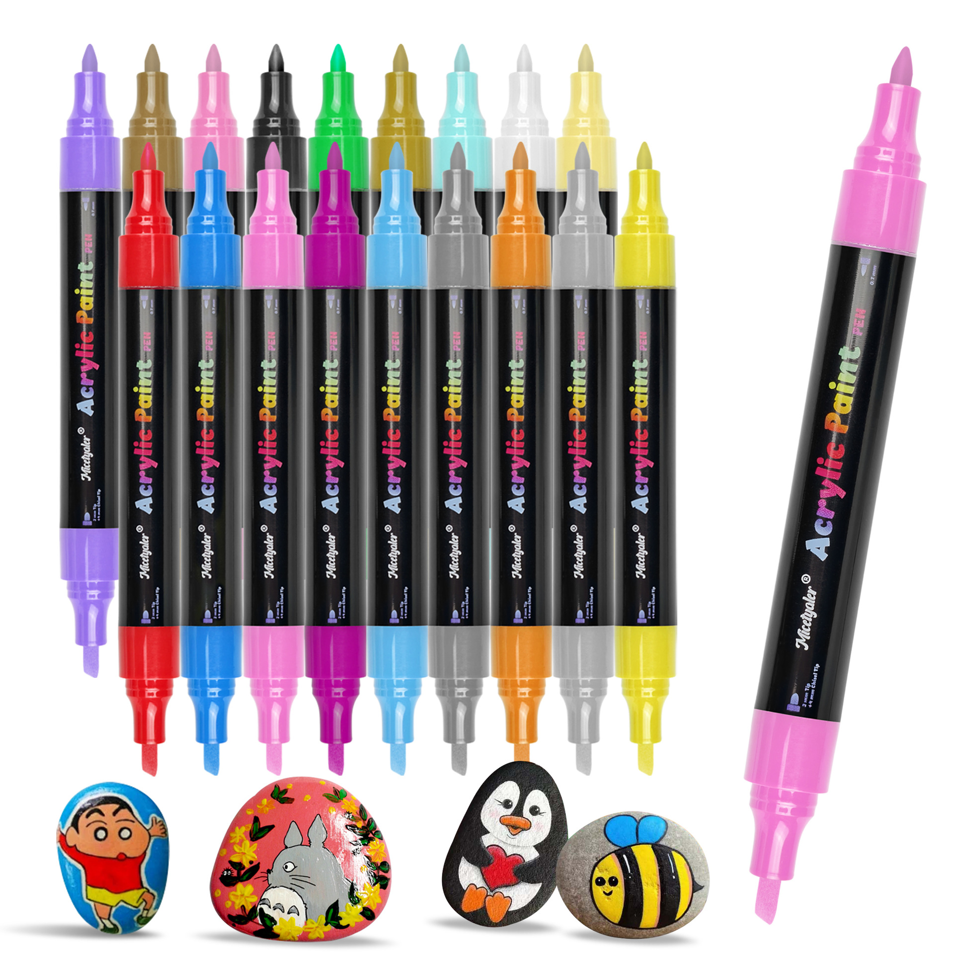 Set de rotuladores acrílicos de doble punta, base agua, punta fina y biselada, ideal para DIY, pintura y bocetos