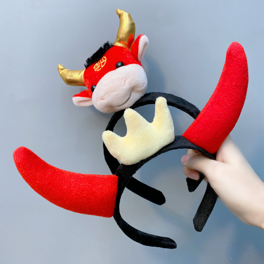 Korean Plush Horns Wide Headband display picture 9