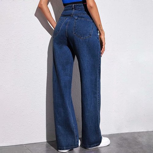 Amazon AliExpress Women's Denim Jeans High-Waisted Tapered Straight Leg Blue Jeans Best Selling