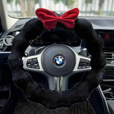 New Car Steering Wheel: Steering wheel cover - black-red-bow-38cm