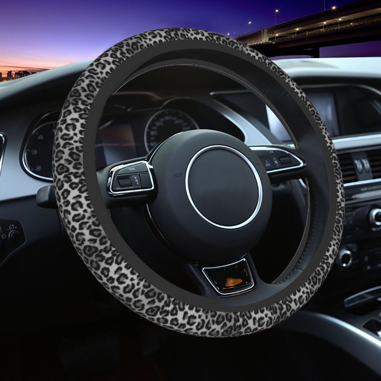 Foreign Trade Export Amazon Car Black Leopard Print Steering Wheel Cover Jit Dropshipping Wholesale Temu Hot Selling