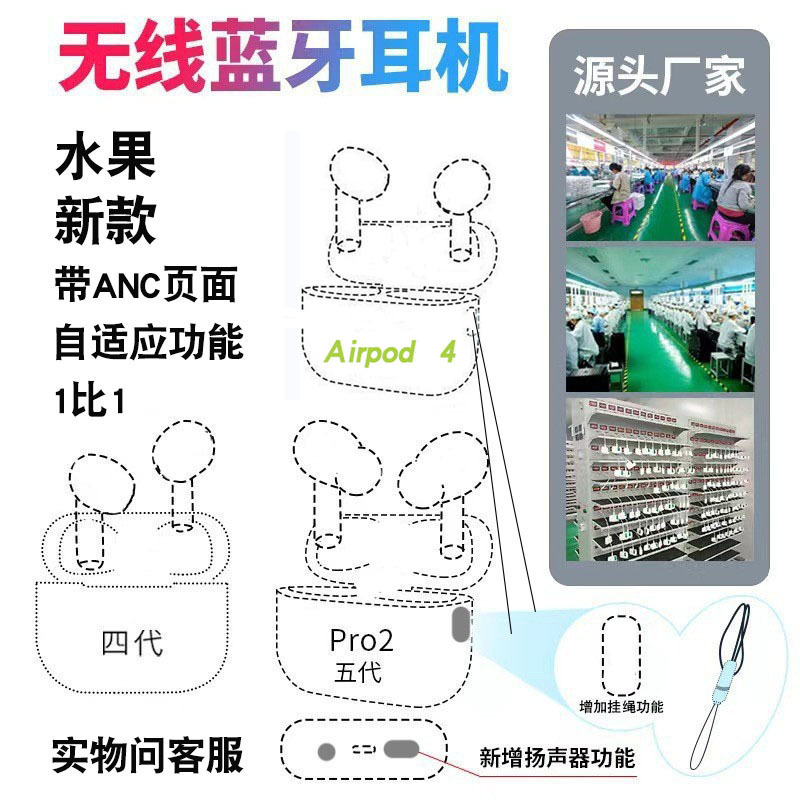 华强北2025新款无线蓝牙耳机二代三代四代五代六代七代全功能降噪|undefined