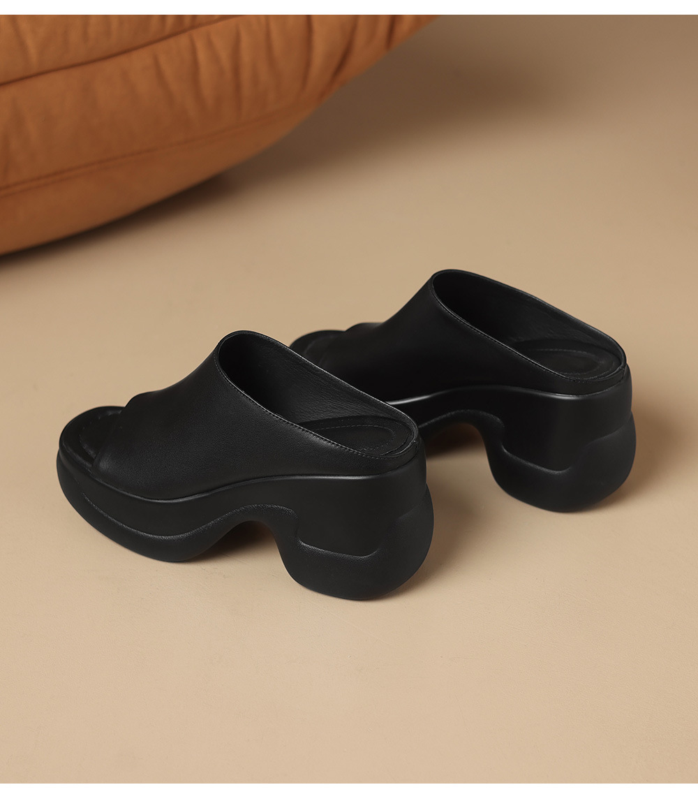 Sandal cao gót nữ đế dày 8,5 cm quai ngang da bò — đen chi tiết 21